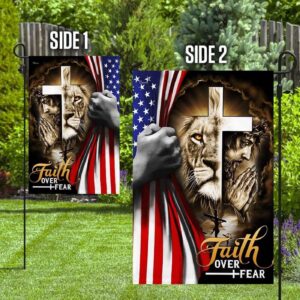 Faith Over Fear Jesus House Flag with Lion Design - American Garden Flag 1