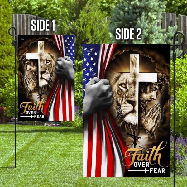Faith Over Fear Jesus House Flag with Lion Design – American Garden Flag