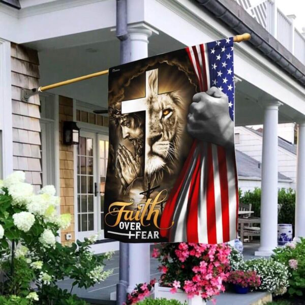 Jesus Faith Over Fear Garden Flag God Lion American Flag 2025 Design