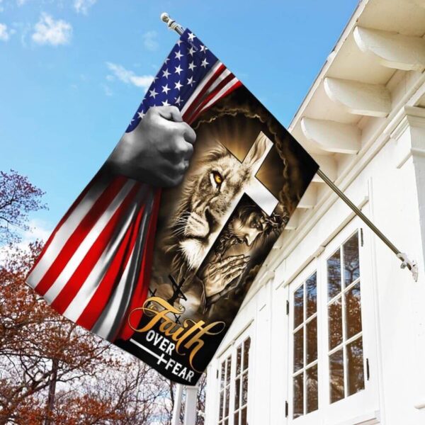 Jesus Faith Over Fear Garden Flag God Lion American Flag 2025 Design