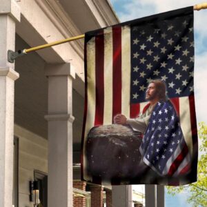 Jesus Christ Praying By The Stone American Flag: 3D Garden Flag