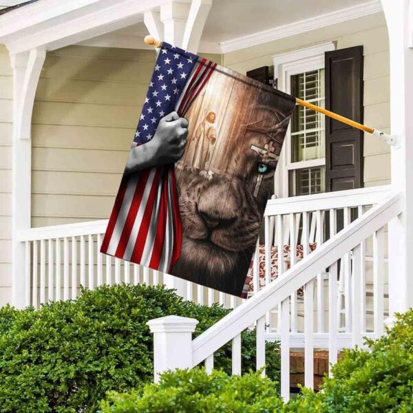 Jesus Holding Lamb In Lion s Eye Garden Flag – American Flag Design