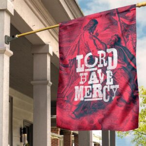 Jesus Lord Have Mercy Red Garden Flag - Christian Flags for Your Home