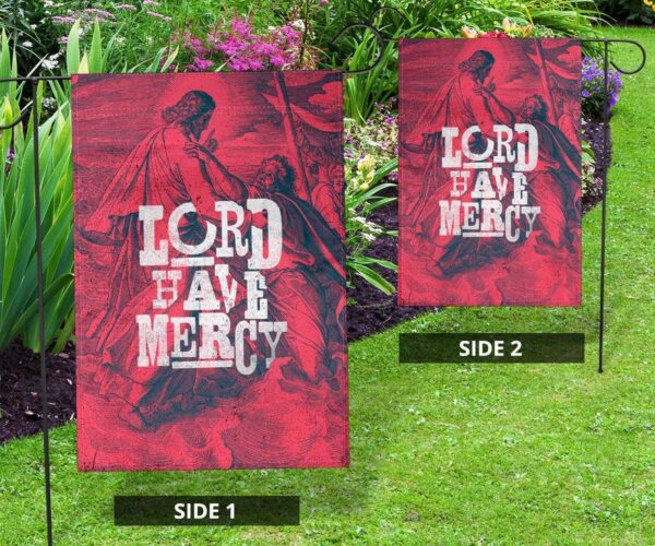Jesus Lord Have Mercy Red Garden Flag – Christian Flags for Your Home