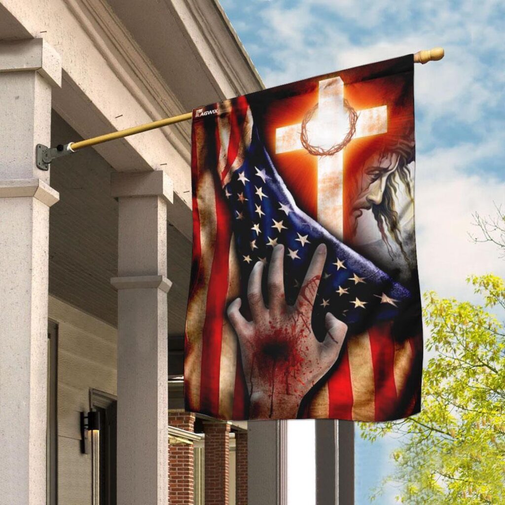 Jesus The Nail Scarred Hand Cross American Flag Garden Flag Jesus The Nail Scarred Hand Cross American Flag Garden Flag