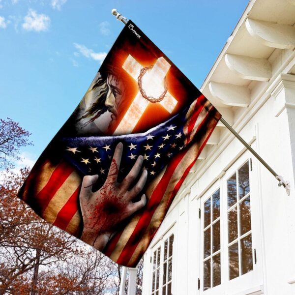 Jesus The Nail Scarred Hand Cross American Flag Garden Flag