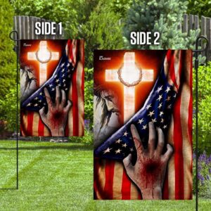 Jesus The Nail Scarred Hand Cross American Flag Garden Flag 3