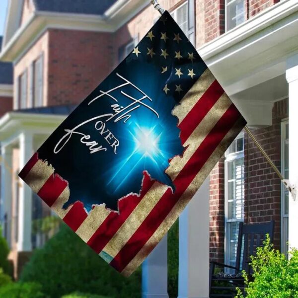 Blue Light Cross Jesus Garden Flag 2025 Faith Over Fear American Flag