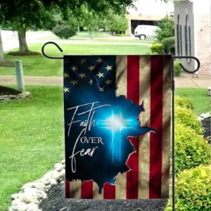 Blue Light Cross Jesus Garden Flag 2025 Faith Over Fear American Flag 3