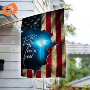 Blue Light Cross Jesus Garden Flag 2025 Faith Over Fear American Flag