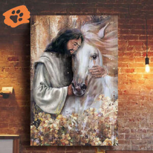 Jesus Hugging a Horse Flower Poster for Home Decor Gift