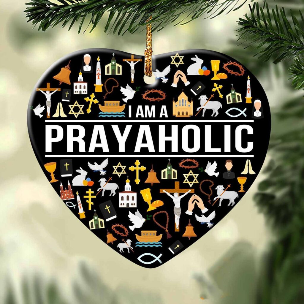 Jesus – I am a Prayaholic – Heart Ceramic Ornament Jesus – I am a Prayaholic – Heart Ceramic Ornament