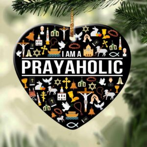 Jesus - I am a Prayaholic - Heart Ceramic Ornament
