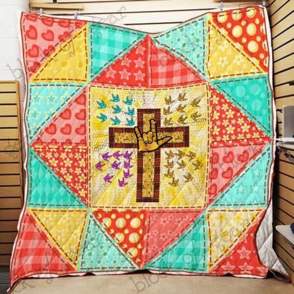Jesus I Love You Sign Language Quilt DH449 – Handmade Religious Blanket
