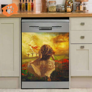 Jesus In Heaven Dishwasher Cover & Girl Running Stickers for Christian Kitchen Decor