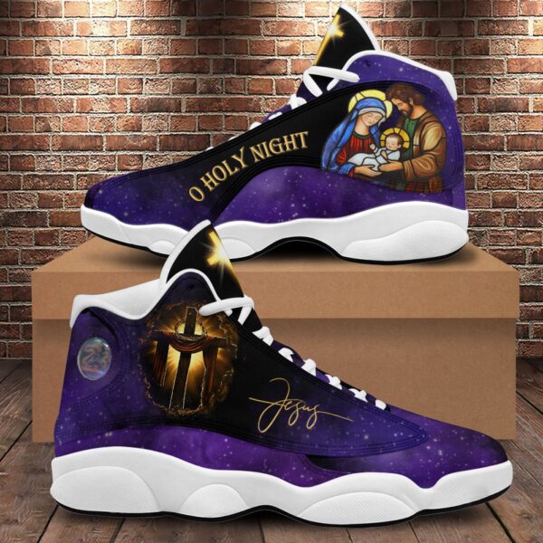 Jesus Is Born Nativity O Holy Night Basketball Shoes, Christmas Scene Nativity Jesus Running Shoes, Christmas Gift