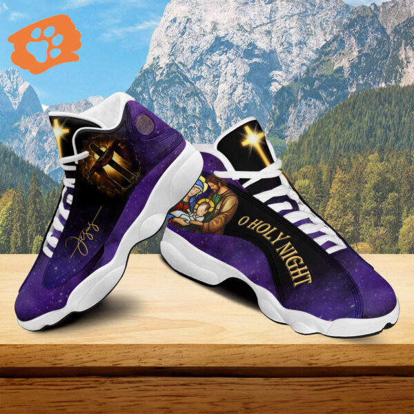 Jesus Is Born Nativity O Holy Night Basketball Shoes, Christmas Scene Nativity Jesus Running Shoes, Christmas Gift