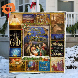 Jesus is Born Quilt Blanket Let Jesus Gift Heavens Rejoice and Jesus Gift Earth Be Glad Jesus Gift
