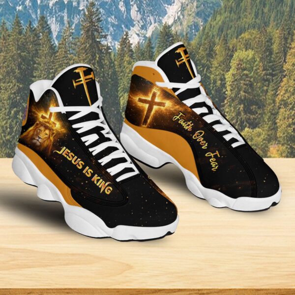 Jesus Is King Faith Basketball Shoes, Lion Cross Light Christian Running Shoes