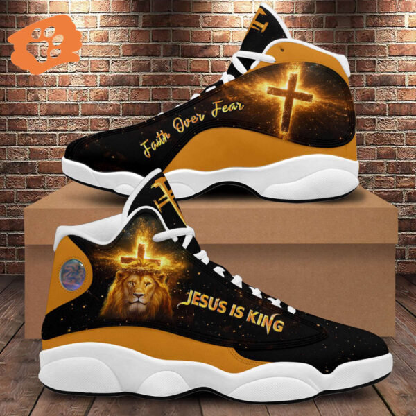 Jesus Is King Faith Basketball Shoes, Lion Cross Light Christian Running Shoes