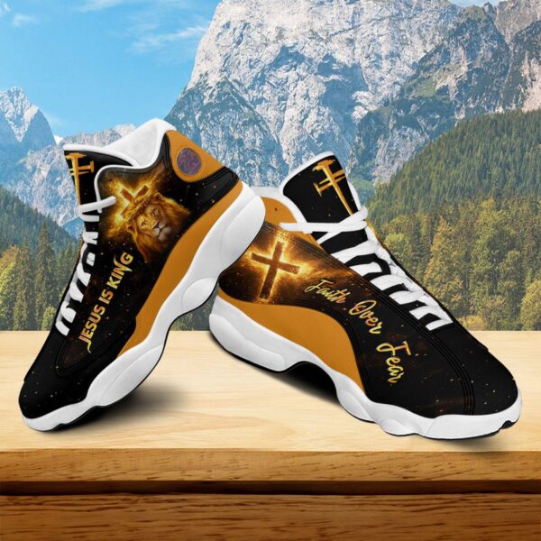 Jesus Is King Faith Basketball Shoes, Lion Cross Light Christian Running Shoes