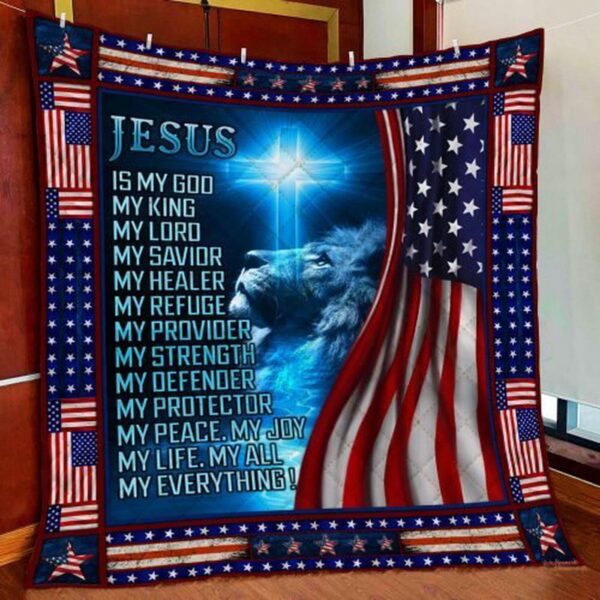 Jesus Is My God  Lion Christian Quilt Blanket