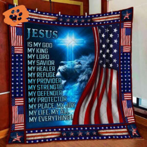 Jesus Is My God  Lion Christian Quilt Blanket