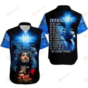 King Lion Blue Light Hawaiian Shirt - Jesus Inspired All-over Print