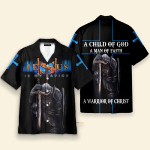 Men s Hawaiian Shirt: Jesus Is My Savior Child Of God Man Of Faith 1