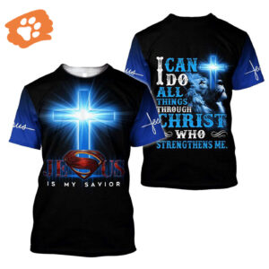 Blue Jesus All Over Print 3D T-Shirt Christian Savior Tee for Men & Women
