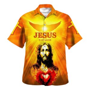 Christian Hawaiian Shirt for Men - Jesus Is My Savior Christ of the Sacred Heart - Gift for Christian