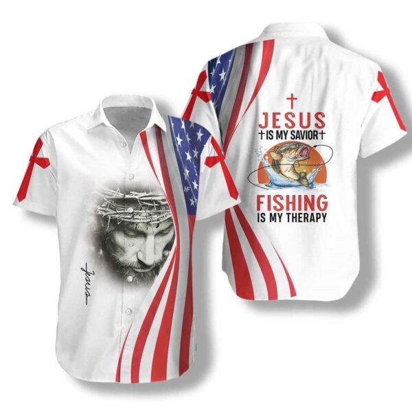 Men s Jesus Is My Savior Hawaiian Shirt – Christian Gift with Fishing Therapy Design