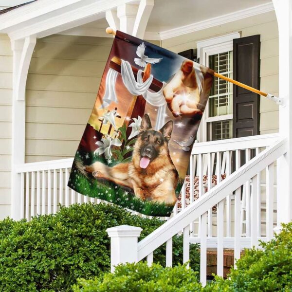 German Shepherd Therapy House Flag – Jesus Savior Christian Scripture Garden Banner