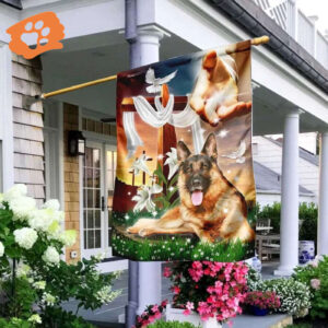 German Shepherd Therapy House Flag - Jesus Savior Christian Scripture Garden Banner