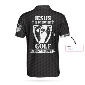 Jesus Is My Savior Golf Is My Therapy Custom Polo Shirt, Personalized American Flag Golf Shirt For Men 3