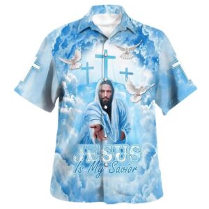 Men s Jesus Is My Savior Hand Of God Christian Hawaiian Shirt - Perfect Gift for Christians