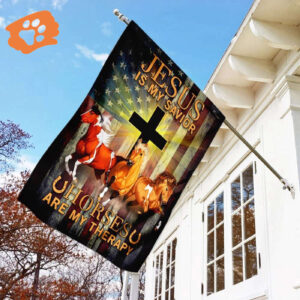 Christian Garden Flags: Jesus Is My Savior Horses Are My Therapy - Scripture Banner