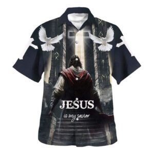 Men s Jesus Is My Savior Hawaiian Shirt - Christian Gift with Heaven Theme