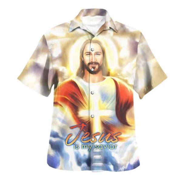 Men s Jesus Is My Savior Hawaiian Shirt: Christian Gift with Smiling Jesus Design