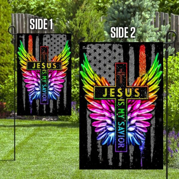 Jesus Is My Savior LGBT Wing House Flag – Christian Scripture Garden Banner