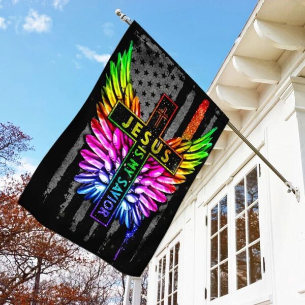 Jesus Is My Savior LGBT Wing House Flag – Christian Scripture Garden Banner