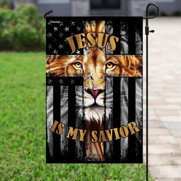 Jesus Is My Savior Lion Christian Cross House Flag – Scripture Garden Banner