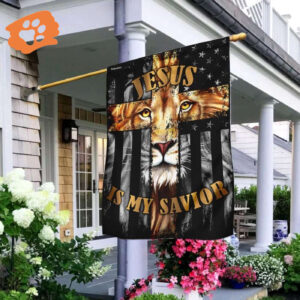 Jesus Is My Savior Lion Christian Cross House Flag - Scripture Garden Banner