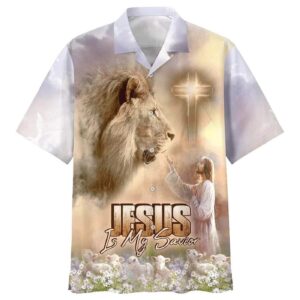 Jesus Is My Savior Lion Lambs Christian Hawaiian Shirt - Gift For Men of Faith