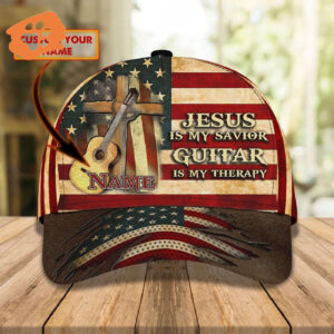Jesus Is My Savivor Guitar Is My Therapy Personalized Name Cap For Guitar Man, Jesus Guitar Cap Hat Trucker Classic Hats Gift