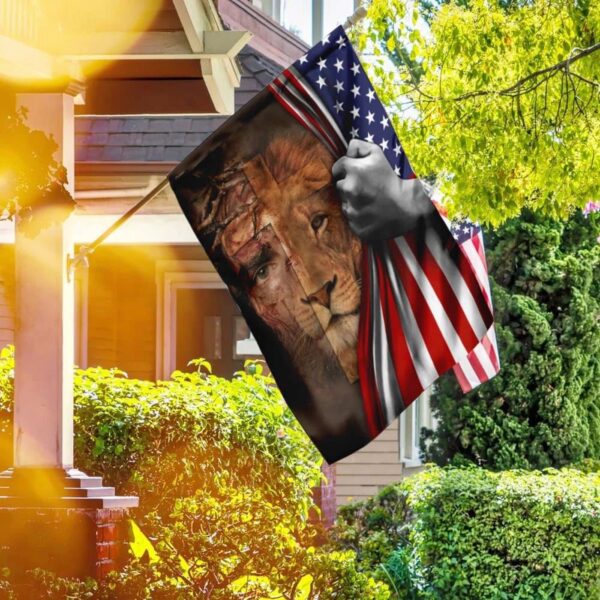 Jesus Is Risen Lion American US House Flag – Christian Scripture Garden Banner