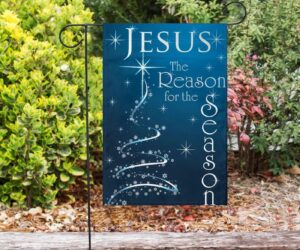 Jesus Is The Reason For The Season Flag Blue Snow Winter Floral Art Designs Winter Gifts 3