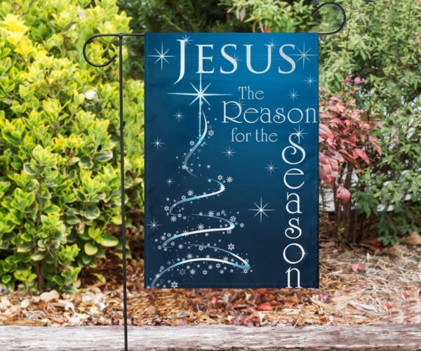 Jesus Is The Reason For The Season Flag Blue Snow Winter Floral Art Designs Winter Gifts