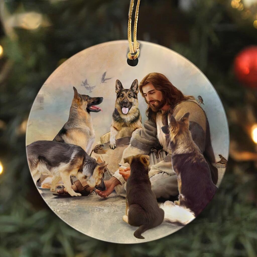 Jesus – Jesus and the German Shepherds – Ceramic Circle Ornament Jesus – Jesus and the German Shepherds – Ceramic Circle Ornament