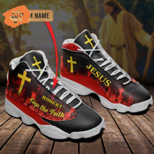 Jesus Keep the Faith Fire custom name Air Jordan 13 Shoes - Gift for Men Women